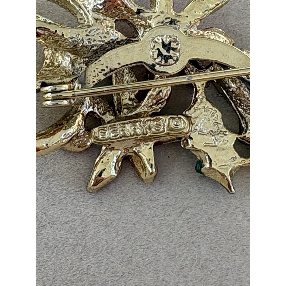 Vintage Gerrys Christmas Enameled Poinsettias Flower Brooch - Picture 4 of 4